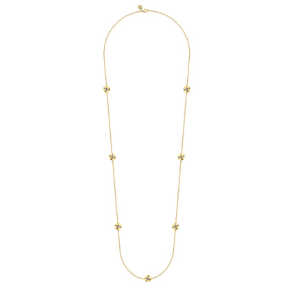 Diamond Cut - 14K White and Yellow Gold Station Necklace with Diamonds