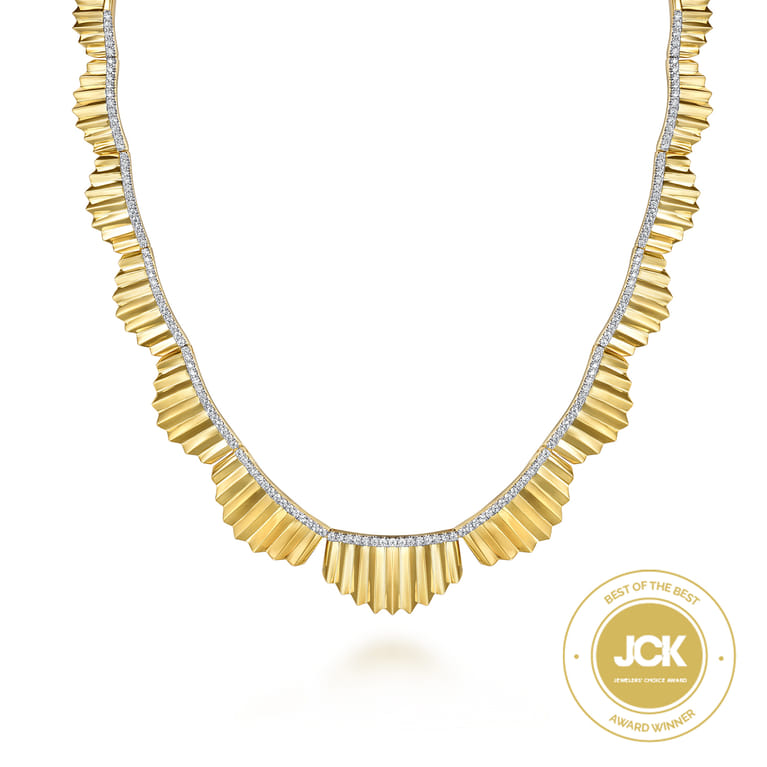 Diamond Cut - 14K Yellow Gold 16 inch Diamond Necklace With Diamond Cut Texture - 1.15 ct - Shot 1