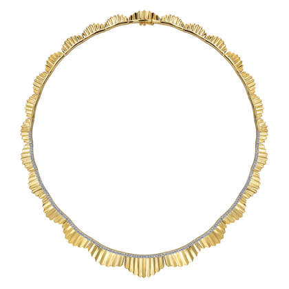 Diamond Cut - 14K Yellow Gold 16 inch Diamond Necklace With Diamond Cut Texture
