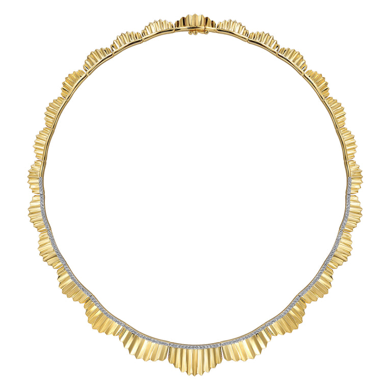 Diamond Cut - 14K Yellow Gold 16 inch Diamond Necklace With Diamond Cut Texture - 1.15 ct - Shot 2