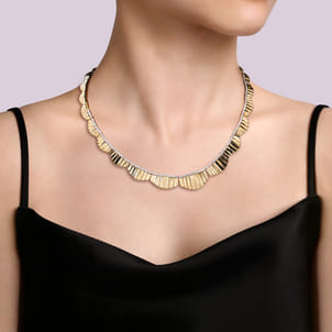 Diamond Cut - 14K Yellow Gold 16 inch Diamond Necklace With Diamond Cut Texture