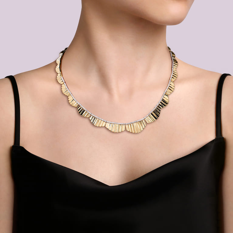 Diamond Cut - 14K Yellow Gold 16 inch Diamond Necklace With Diamond Cut Texture - 1.15 ct - Shot 3