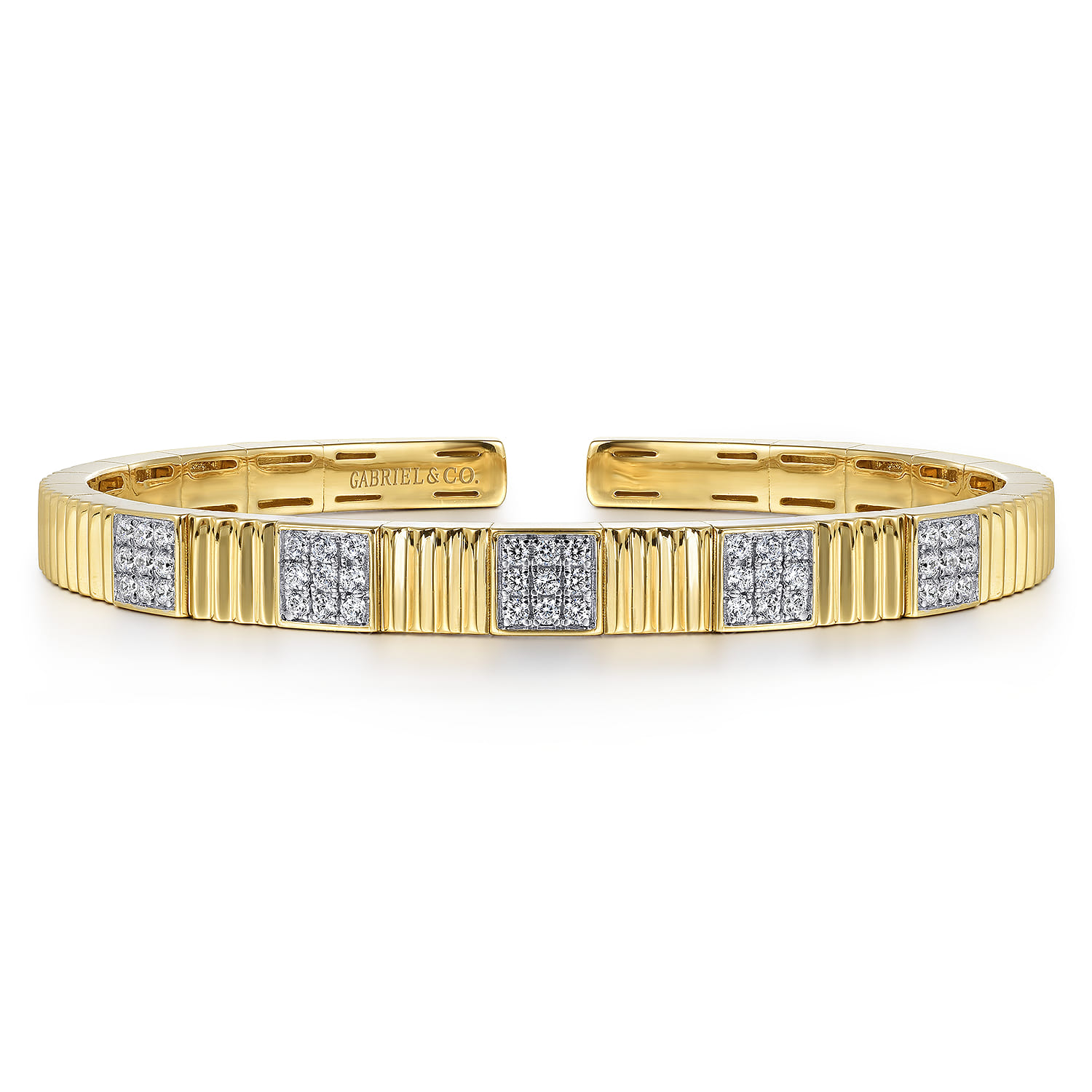 Diamond Cut - 14K Yellow Gold Demure Diamond Bangle Scallop Texture - 0.65 ct - Shot 1