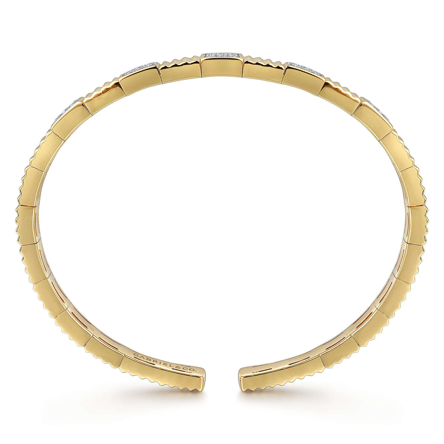 Diamond Cut - 14K Yellow Gold Demure Diamond Bangle Scallop Texture - 0.65 ct - Shot 3