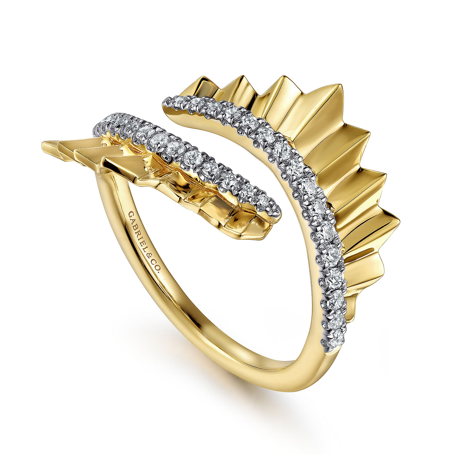 Diamond Cut - 14K Yellow Gold Diamond Bypass Ring with Diamond Cut Texture - 0.25 ct - Shot 3