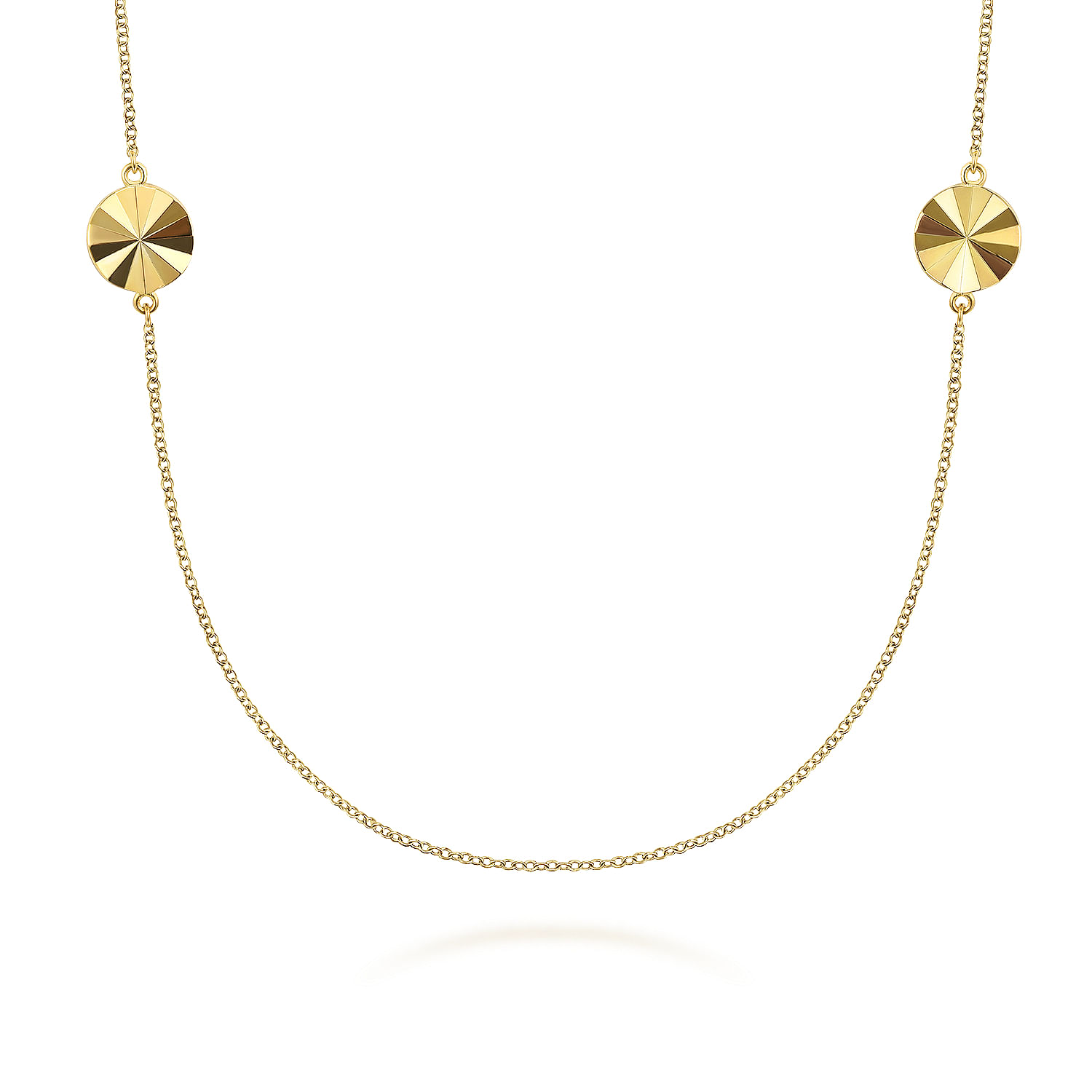 Diamond Cut - 14K Yellow Gold Diamond Cut Disk Station Necklace