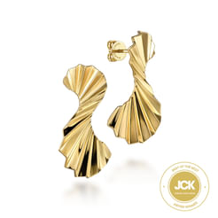 14K Yellow Gold Diamond Cut Texture Free Form Drop Earrings