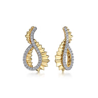 Diamond Cut - 14K Yellow Gold Diamond Earrings Stud in Swirl Shape With Diamond Cut Texture