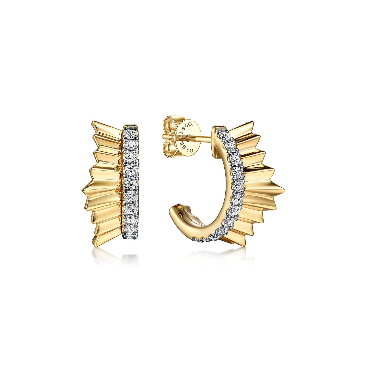 Diamond Cut - 14K Yellow Gold Diamond J Back Stud Earrings with Diamond Cut Texture - 0.4 ct - Shot 1