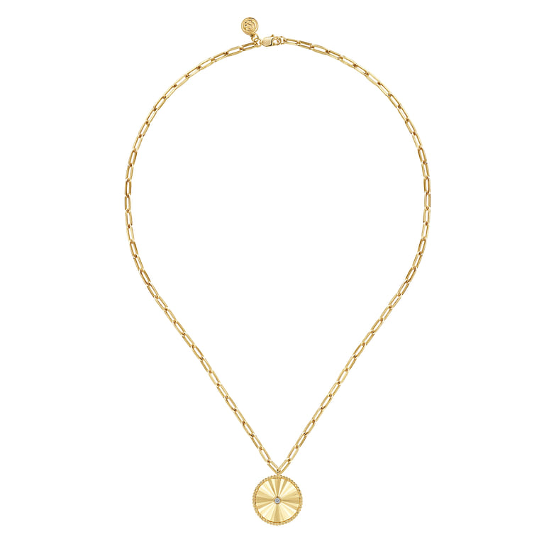 Diamond Cut - 14K Yellow Gold Diamond Medallion Chain Necklace - 0.05 ct - Shot 2