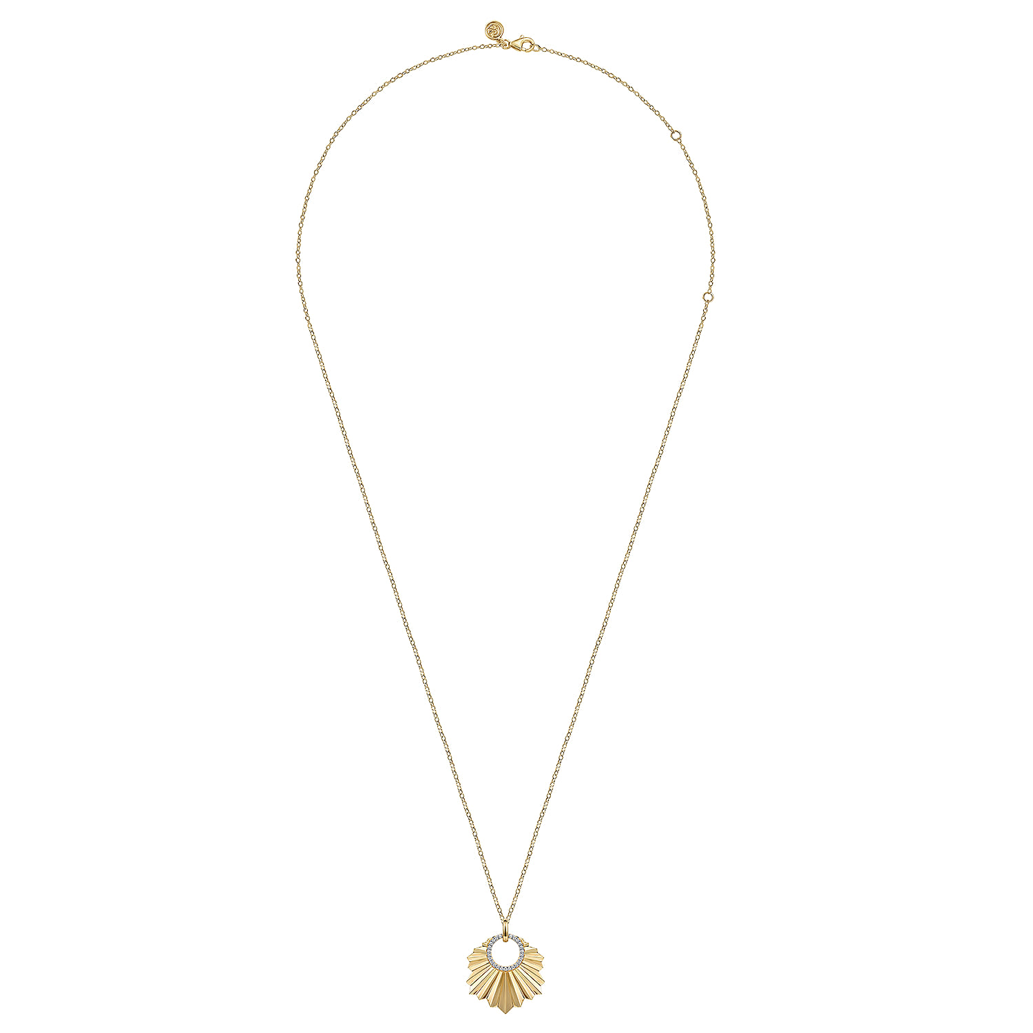 Diamond Cut - 14K Yellow Gold Diamond Necklace With Diamond Cut Texture In Leaf Shape - 0.19 ct - Shot 2