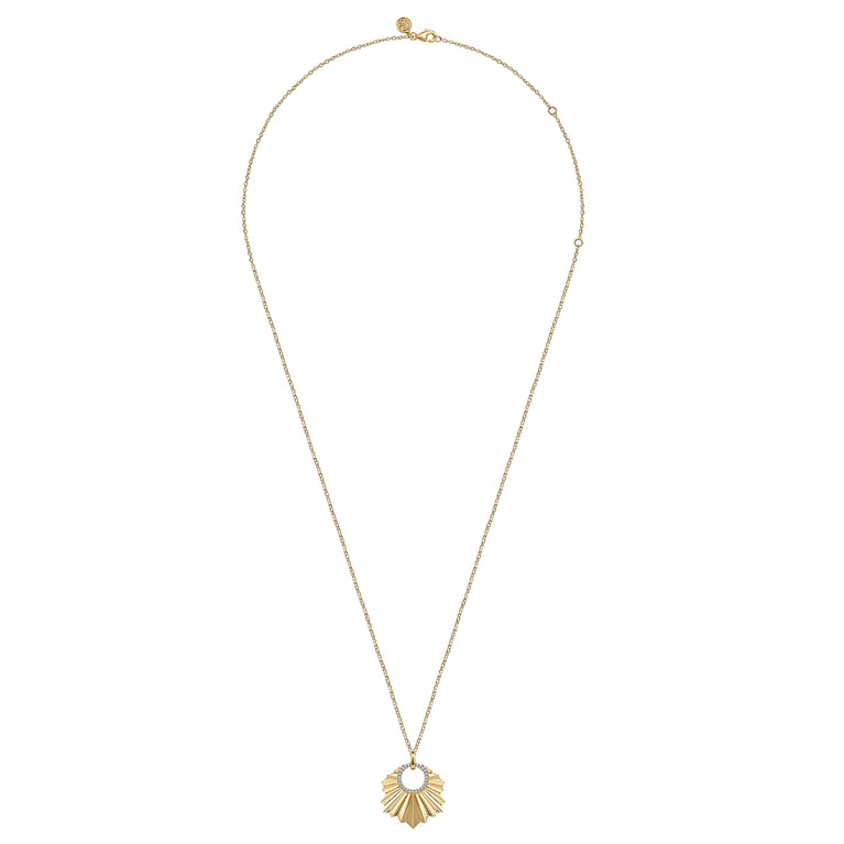 Diamond Cut - 14K Yellow Gold Diamond Necklace With Diamond Cut Texture In Leaf Shape - 0.19 ct - Shot 2