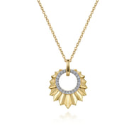 Diamond Cut - 14K Yellow Gold Diamond and Diamond Cut Texture Pendant Necklace