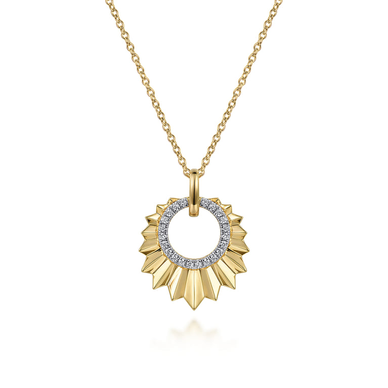 Diamond Cut - 14K Yellow Gold Diamond and Diamond Cut Texture Pendant Necklace - 0.11 ct - Shot 1