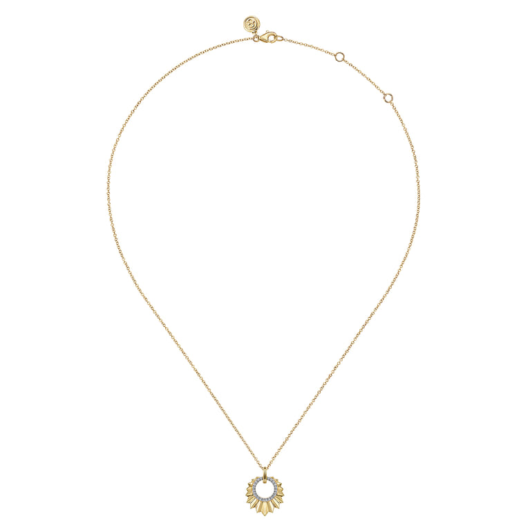 Diamond Cut - 14K Yellow Gold Diamond and Diamond Cut Texture Pendant Necklace - 0.11 ct - Shot 2