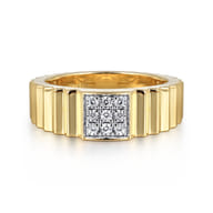 Diamond Cut - 14K Yellow Gold Diamond and Diamond Cut Texture Wide Band Ring