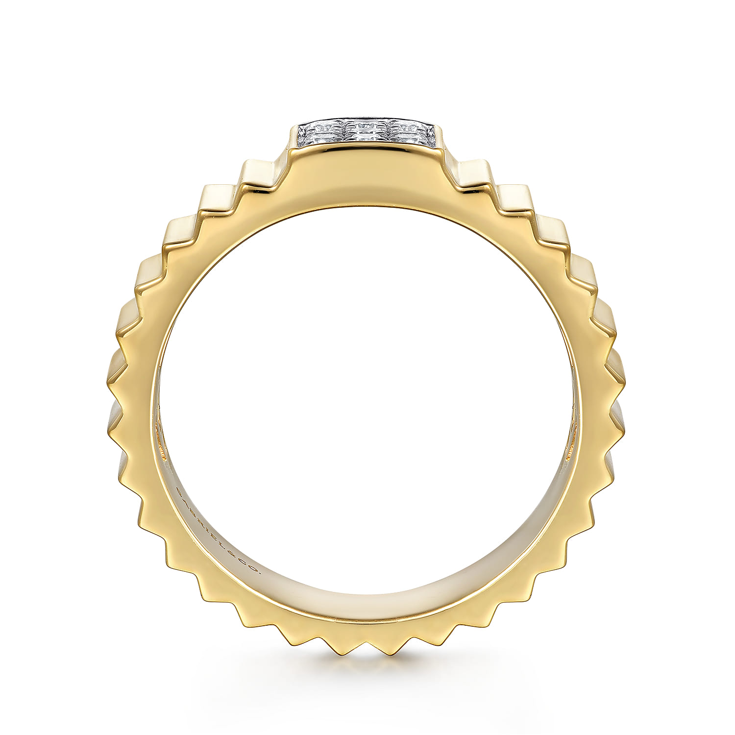 Diamond Cut - 14K Yellow Gold Diamond and Diamond Cut Texture Wide Band Ring - Shot 2