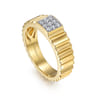 Diamond Cut - 14K Yellow Gold Diamond and Diamond Cut Texture Wide Band Ring