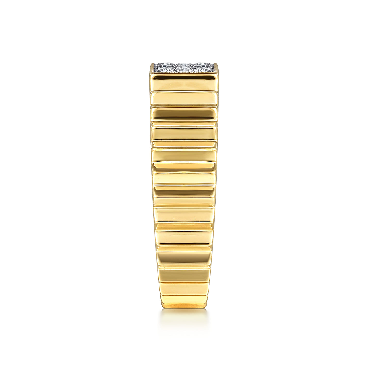 Diamond Cut - 14K Yellow Gold Diamond and Diamond Cut Texture Wide Band Ring - Shot 4