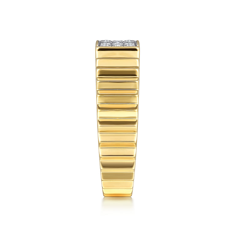 Diamond Cut - 14K Yellow Gold Diamond and Diamond Cut Texture Wide Band Ring - Shot 4