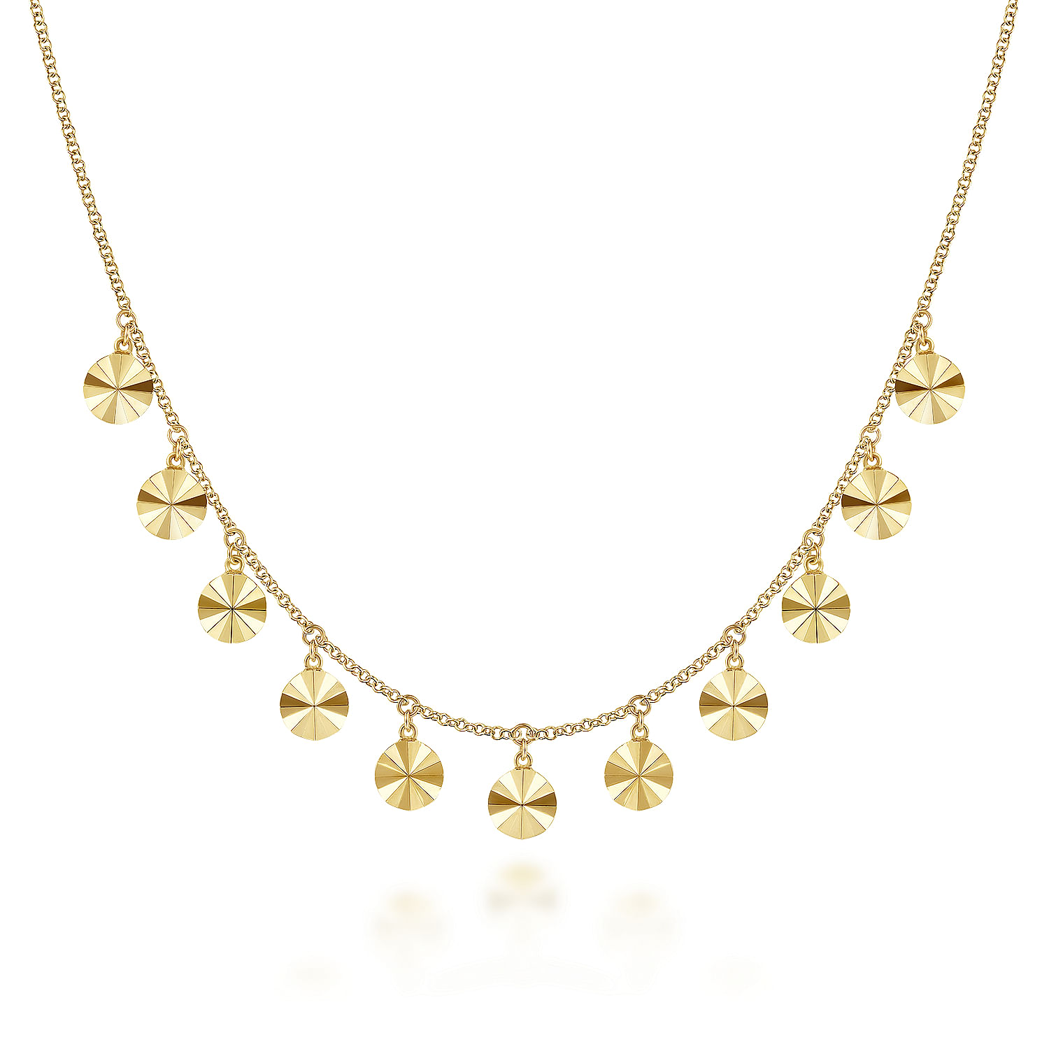 Diamond Cut - 14K Yellow Gold Disc Drops Necklace