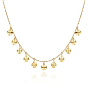 Diamond Cut - 14K Yellow Gold Disc Drops Necklace