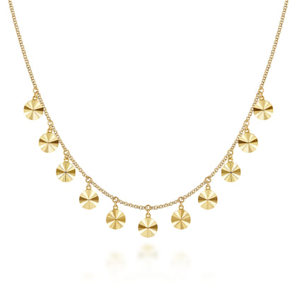Diamond Cut - 14K Yellow Gold Disc Drops Necklace