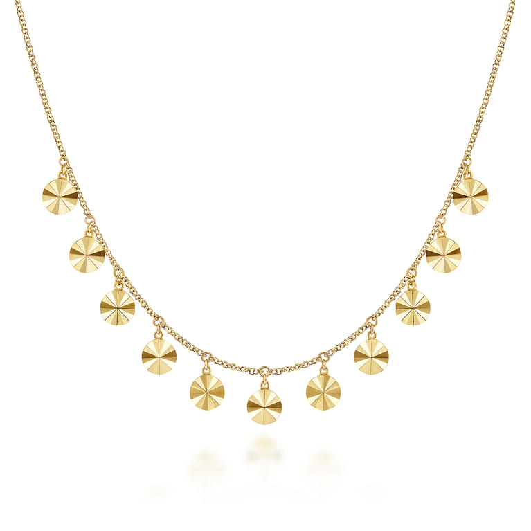 Diamond Cut - 14K Yellow Gold Disc Drops Necklace - Shot 1