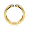 Diamond Cut - 14K Yellow Gold Open Ring with Diamond Pave End Caps and Diamond Cut Texture - 0.3 ct