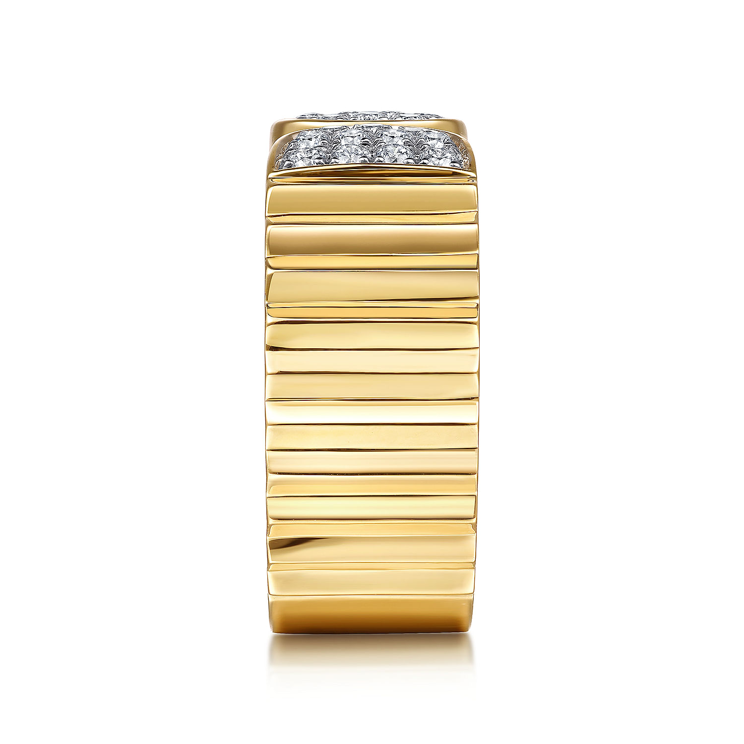 Diamond Cut - 14K Yellow Gold Open Ring with Diamond Pave End Caps and Diamond Cut Texture - 0.3 ct - Shot 4