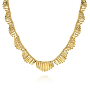 Diamond Cut - 14K Yellow Gold Textured Bib Necklace