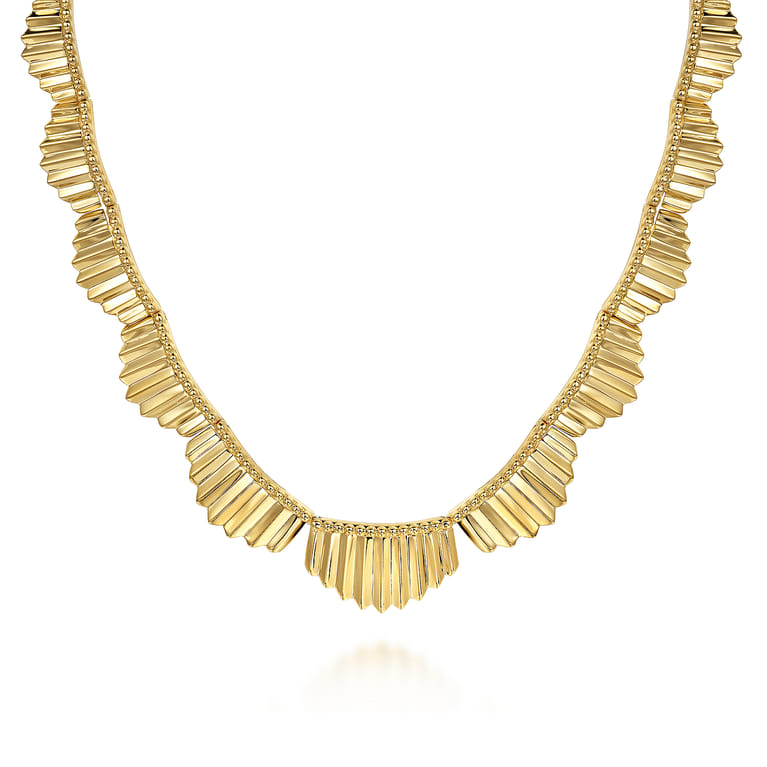 Diamond Cut - 14K Yellow Gold Textured Bib Necklace - Shot 1