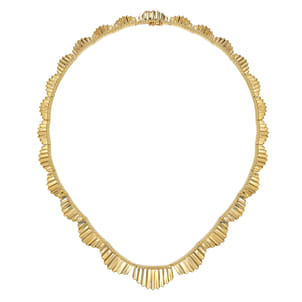 Diamond Cut - 14K Yellow Gold Textured Bib Necklace