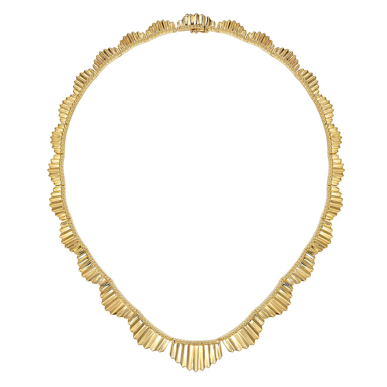 Diamond Cut - 14K Yellow Gold Textured Bib Necklace - Shot 2