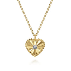 Diamond Cut - Pendant Necklace Heart 14K White and Yellow Gold Diamond 0.01ct
