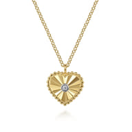 Diamond Cut - Pendant Necklace Heart 14K White and Yellow Gold Diamond 0.01ct