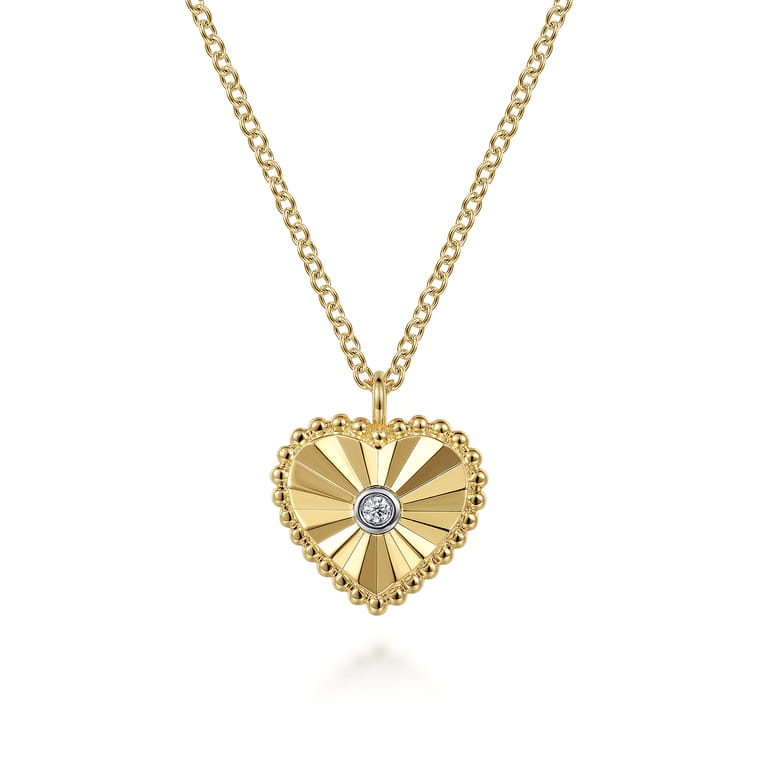 Diamond Cut - Pendant Necklace Heart 14K White and Yellow Gold Diamond 0.01ct - 0.01 ct - Shot 1