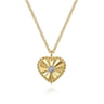 Diamond Cut - Pendant Necklace Heart 14K White and Yellow Gold Diamond 0.01ct - 0.01 ct