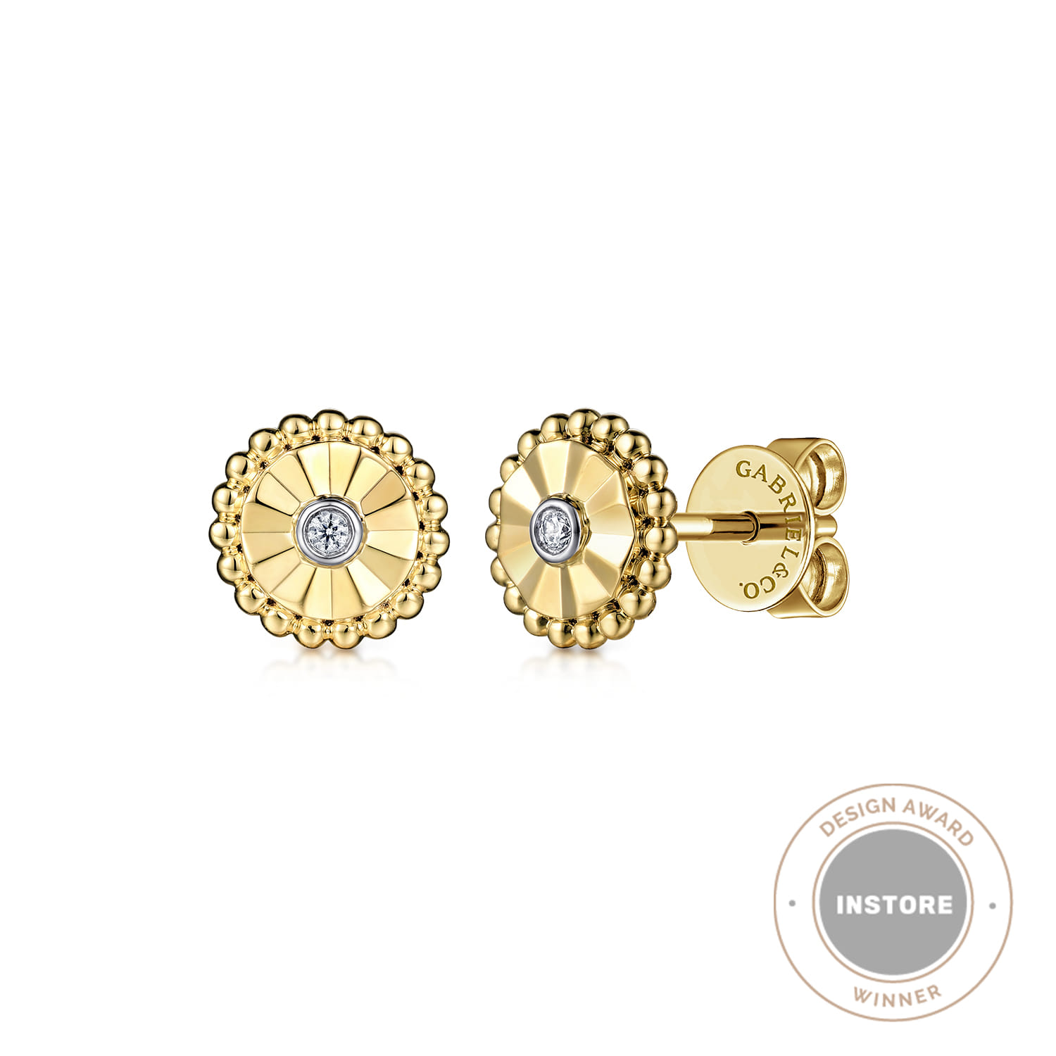 Diamond Cut - Stud Earrings 14K White and Yellow Gold Diamond 0.02ct