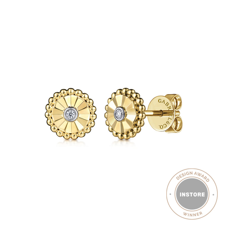 Diamond Cut - Stud Earrings 14K White and Yellow Gold Diamond 0.02ct - 0.02 ct - Shot 1
