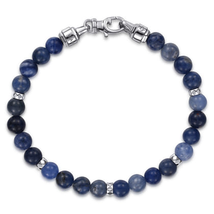 Diamonds Do Good 925 Sterling Silver 6mm Blue Sodalite Bead and Diamond Bracelet