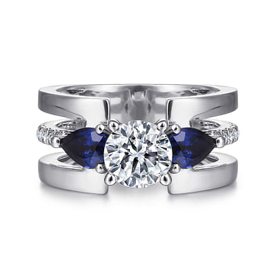 Divinity - 14K White Gold Round 3 Stone Sapphire and Diamond Engagement Ring