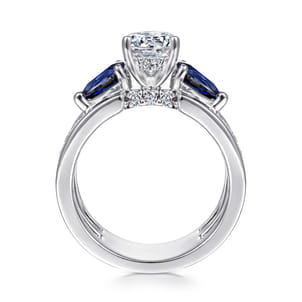Divinity - 14K White Gold Round 3 Stone Sapphire and Diamond Engagement Ring