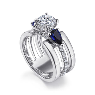 Divinity - 14K White Gold Round 3 Stone Sapphire and Diamond Engagement Ring