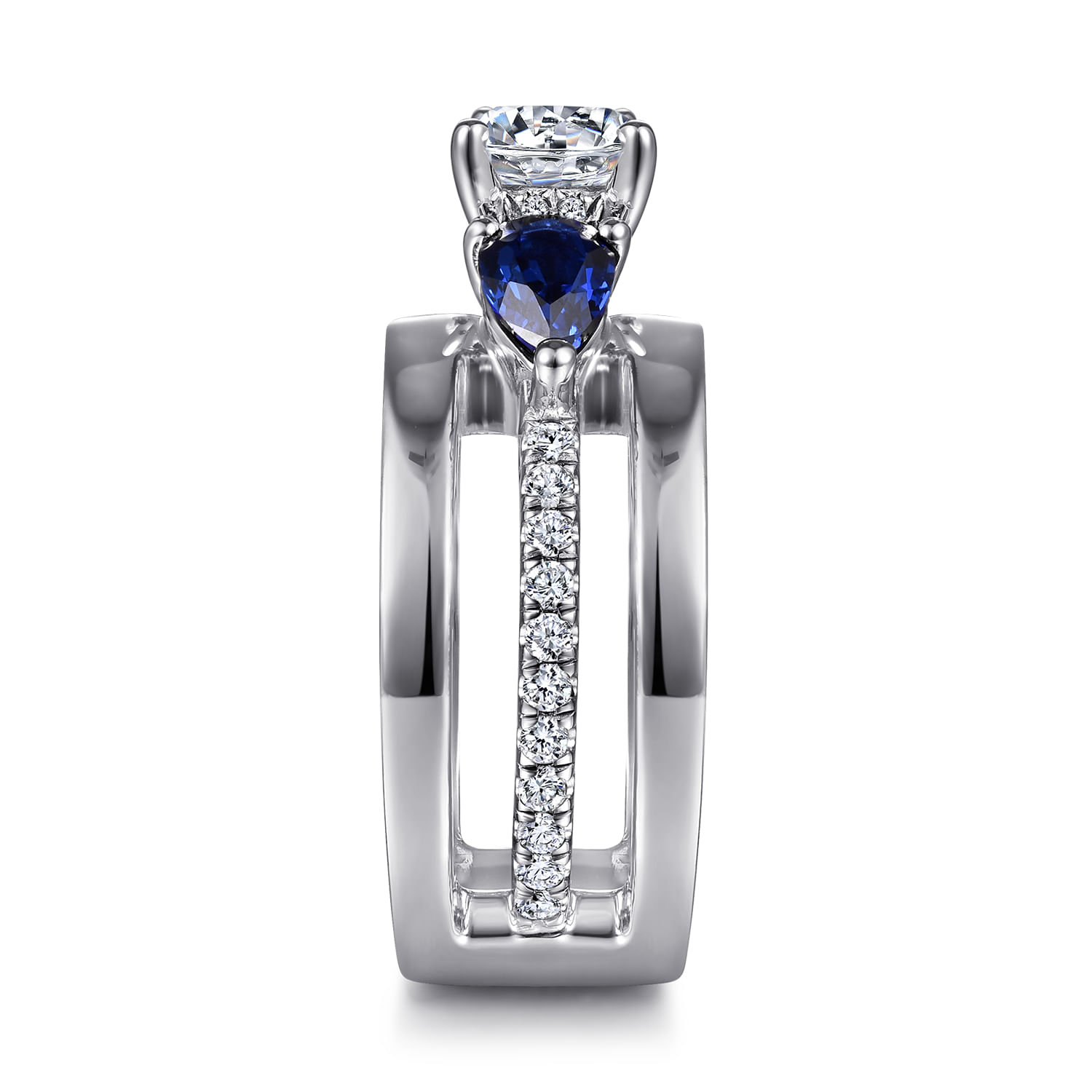 Divinity - 14K White Gold Round 3 Stone Sapphire and Diamond Engagement Ring