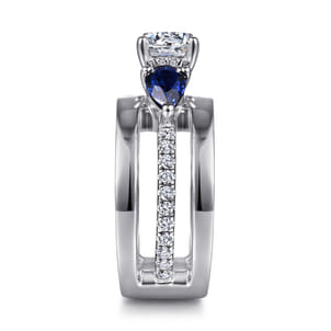 Divinity - 14K White Gold Round 3 Stone Sapphire and Diamond Engagement Ring