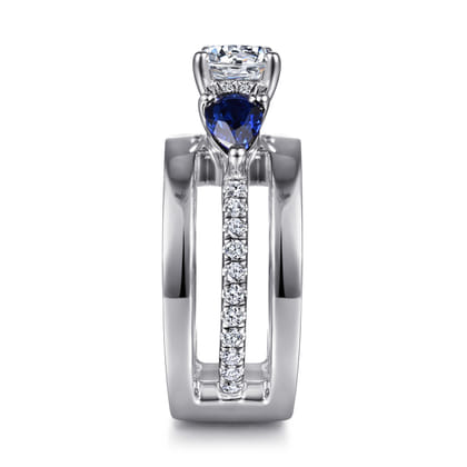 Divinity - 14K White Gold Round 3 Stone Sapphire and Diamond Engagement Ring