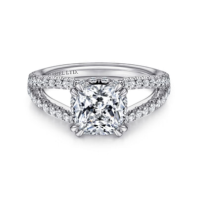 Dominga - 18K White Gold Cushion Cut Split Shank Diamond Engagement Ring