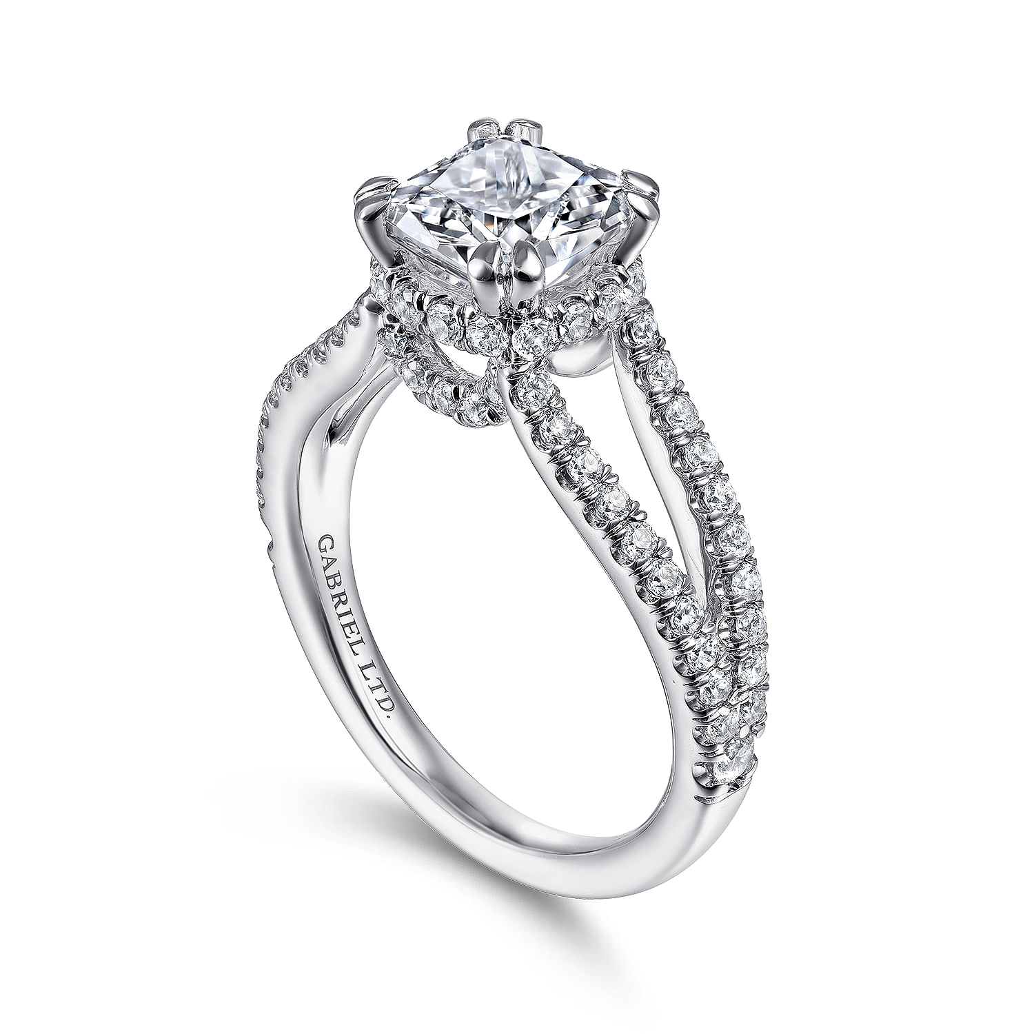 Dominga - 18K White Gold Cushion Cut Split Shank Diamond Engagement Ring