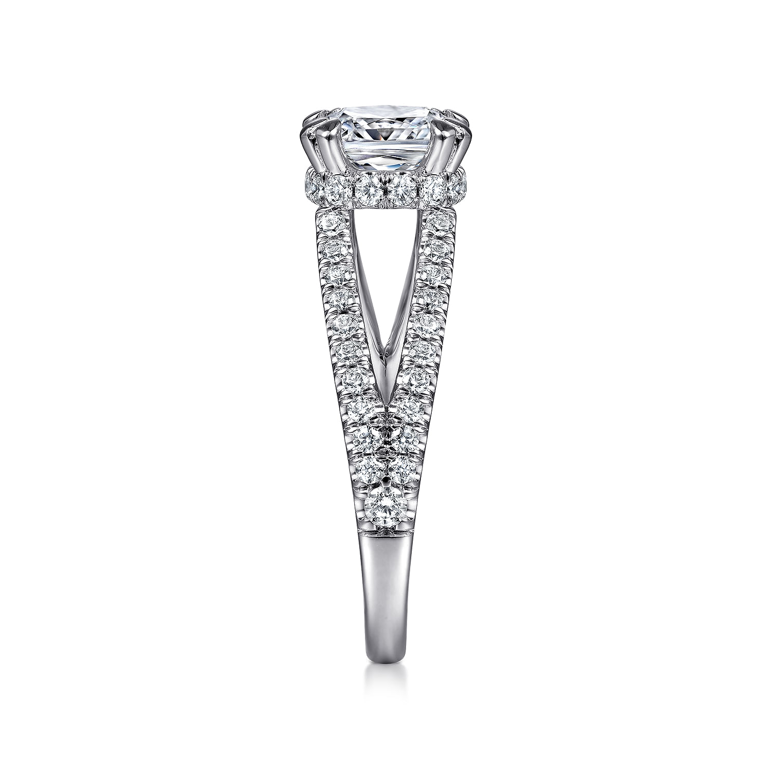 Dominga - 18K White Gold Cushion Cut Split Shank Diamond Engagement Ring